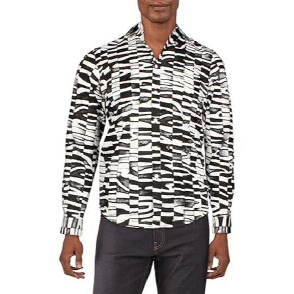 INC Men's Zion Button Down Collar Shirt Cotton Animal Print Black White Size XS - Picture 1 of 2
